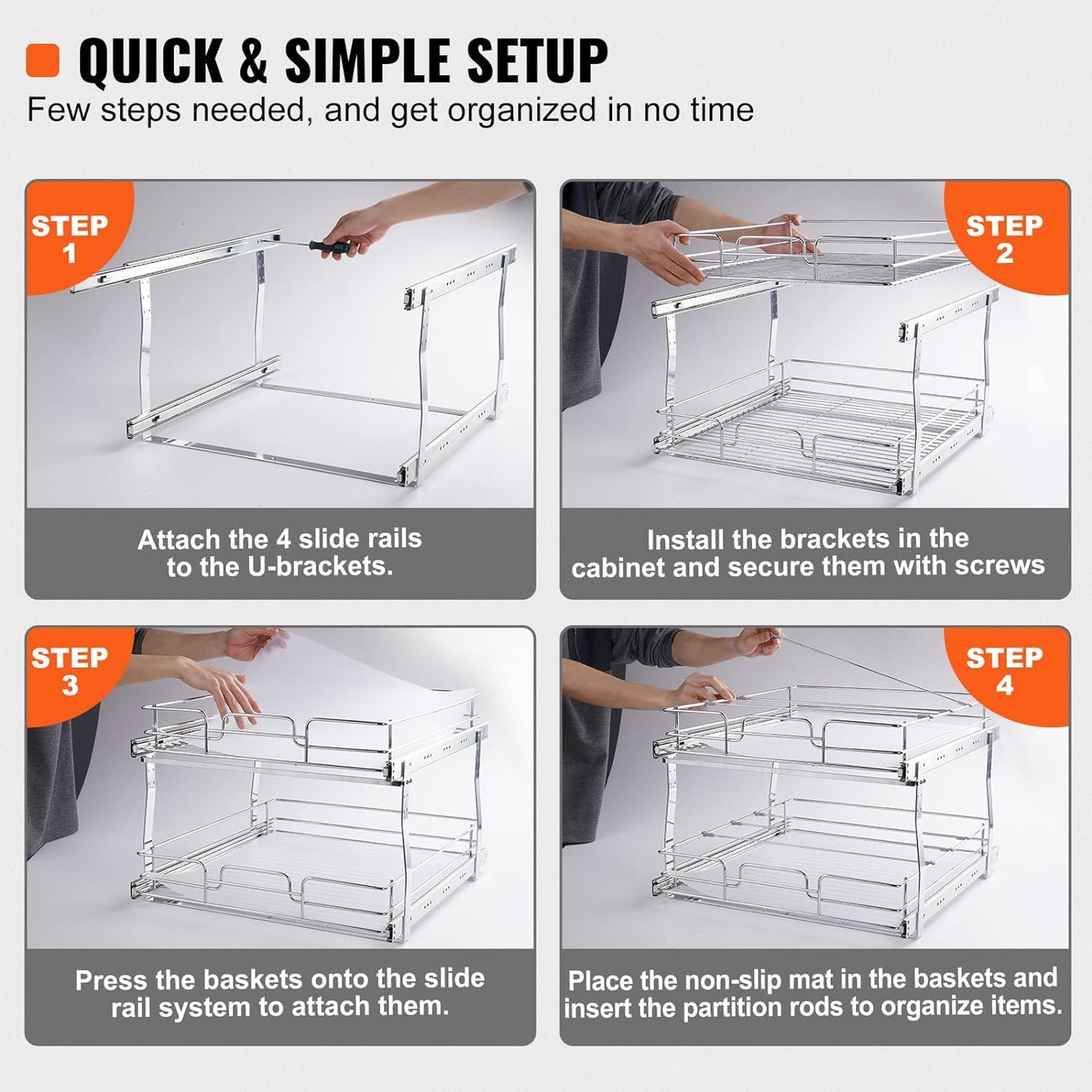2 Tier 20"Wx21.2"Dx15.2"HPull Out Cabinet Organizer, Heavy Duty Slide Out Pantry Shelves