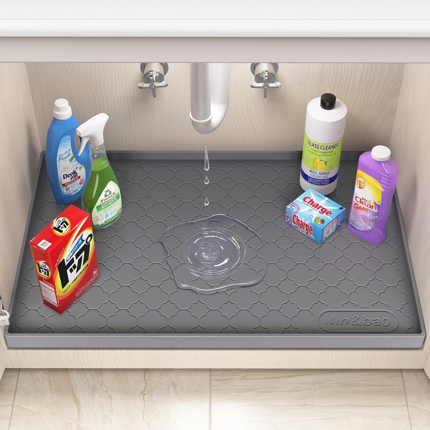 Waterproof Under Sink Mat 34" x 22", Thick Silicone Mat Cabinet Protector for Kitchen and Bathroom