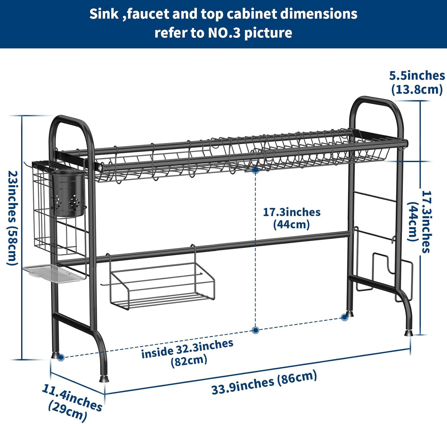 Dish Drying Rack - Stainless Steel Over The Sink Dish Drying Rack (Expandable Length)