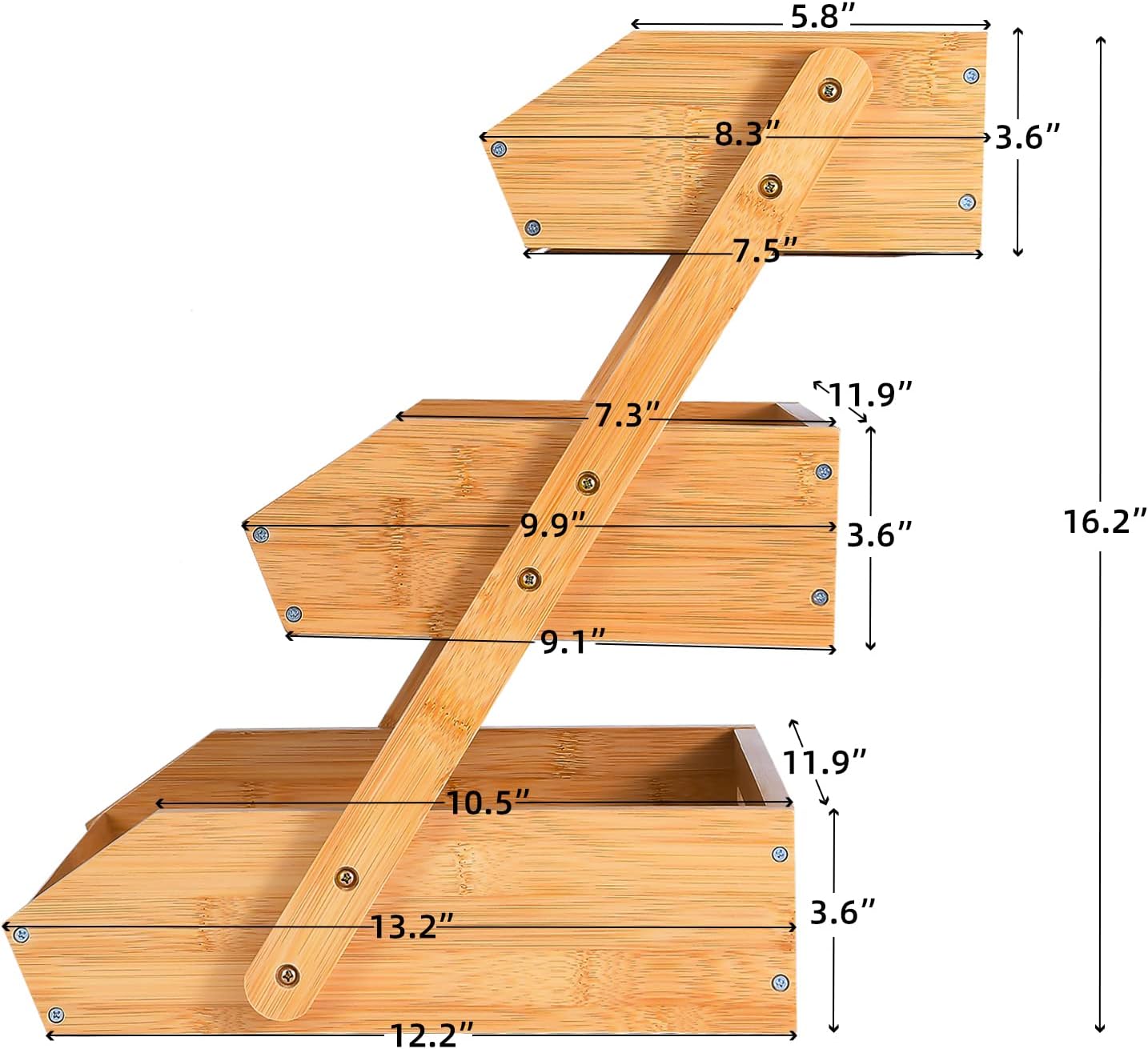 Fruit Basket, 3 Tier Bamboo Fruit Bowl for Kitchen, Stand Storage Holder