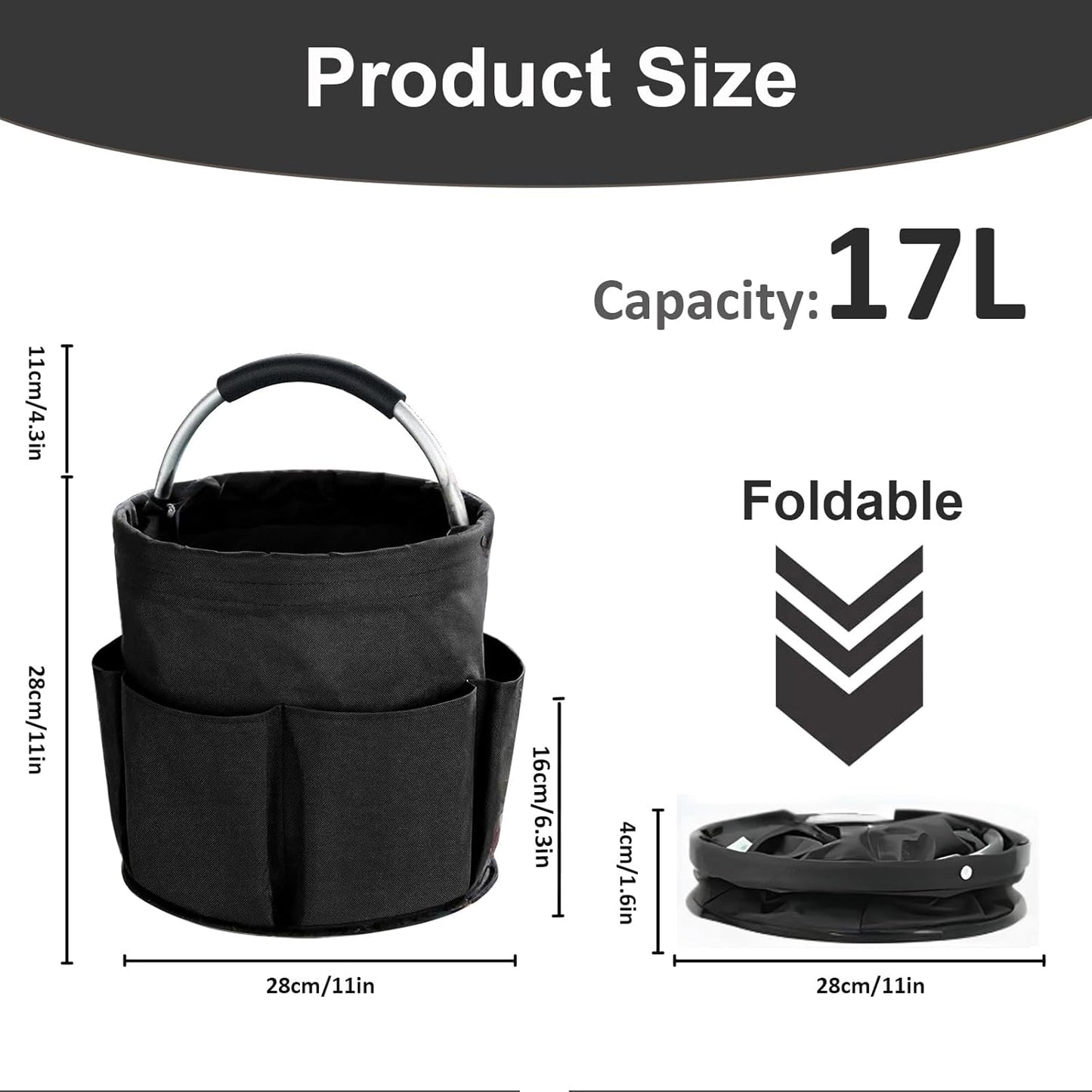 17L Cleaning Caddy with Handle, Cleaning Supplies Organizer, Foldable Storage Basket