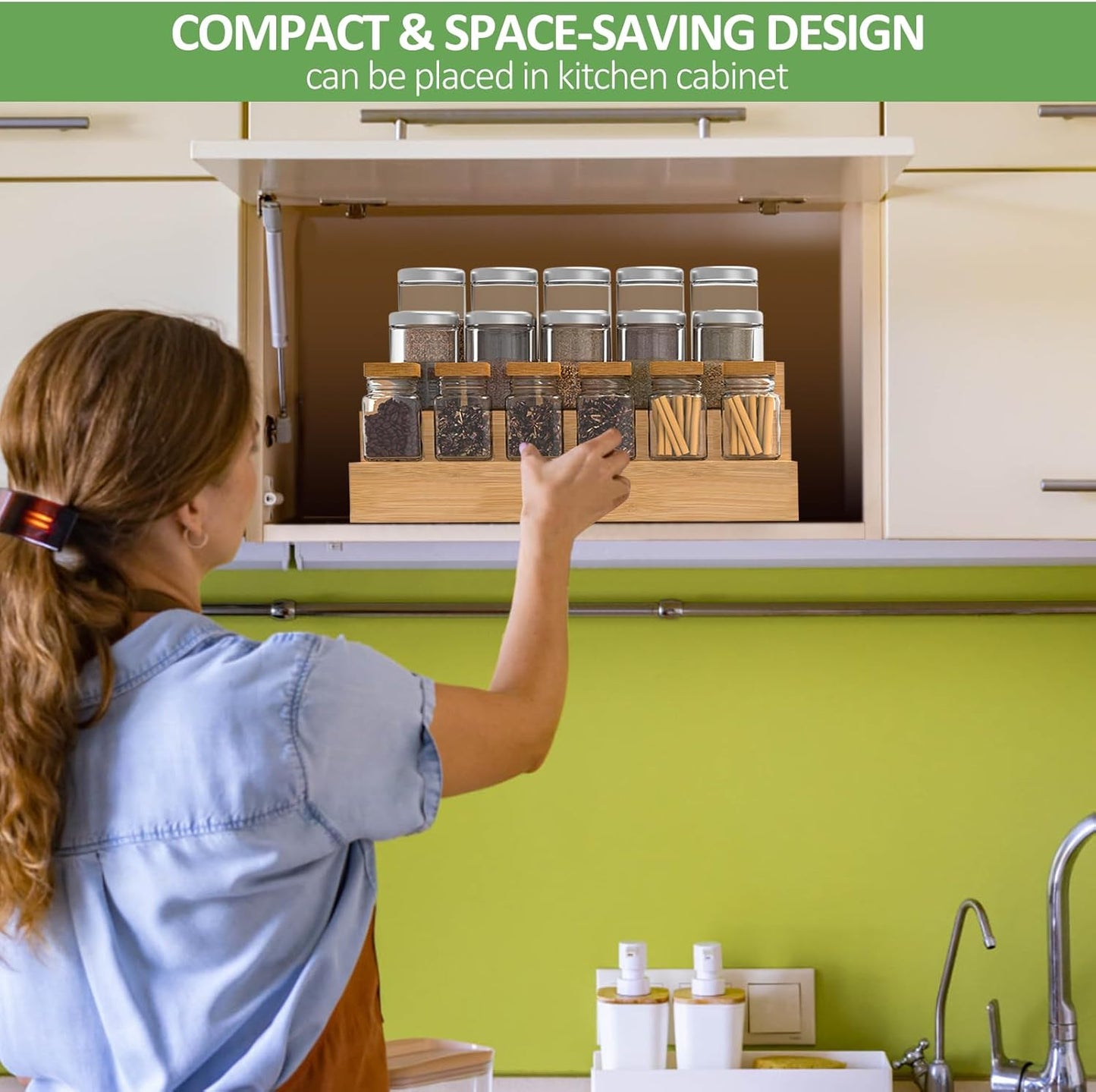 2 Pack Bamboo Spice Rack Organizer for Kitchen Counter
