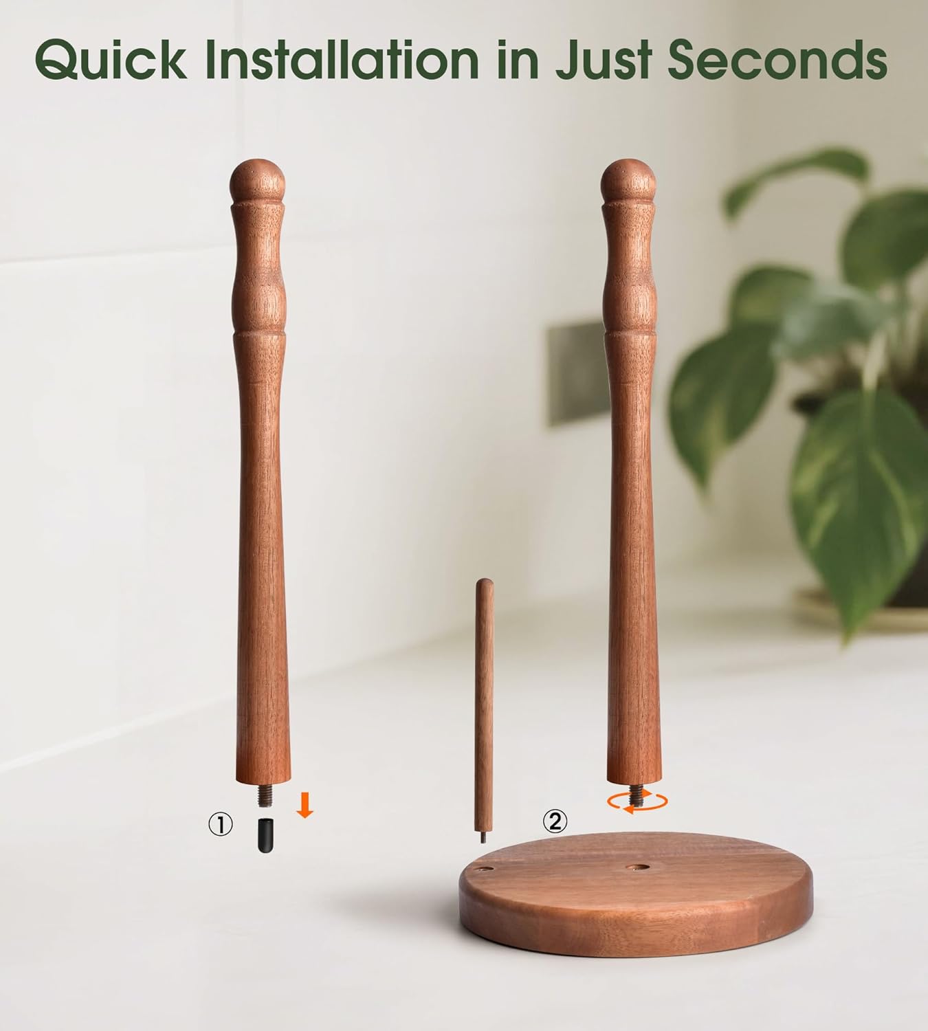 Farmhouse Acacia Wood Paper Towel Holder Countertop, Weighted Base for Kitchen & Bathroom