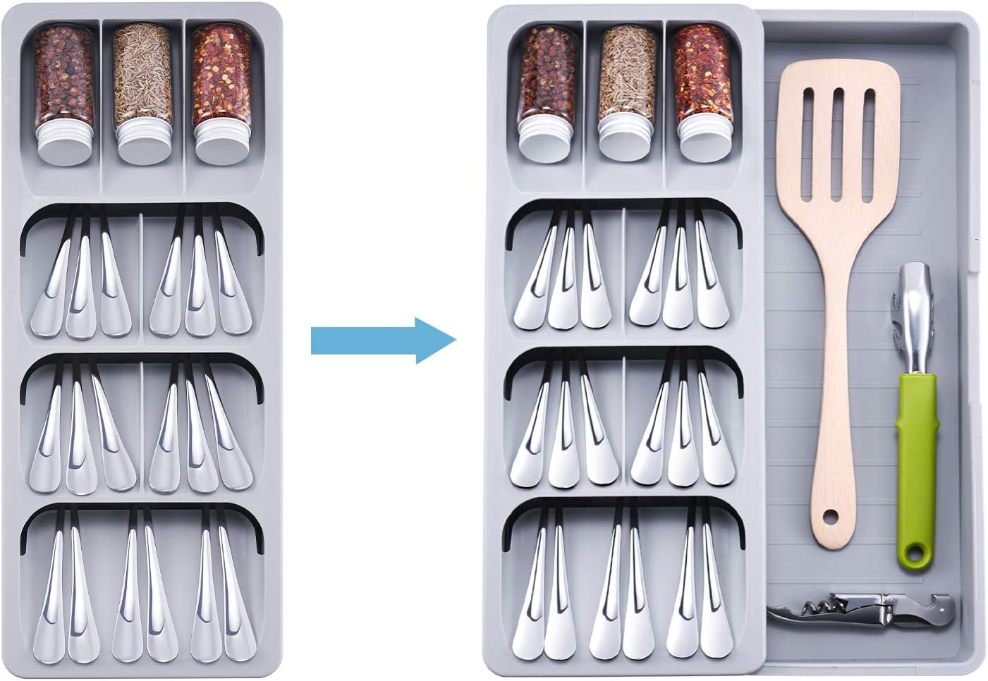 Expandable Kitchen Drawer Organizer, Adjustable Cutlery Trays and Utensil Holder
