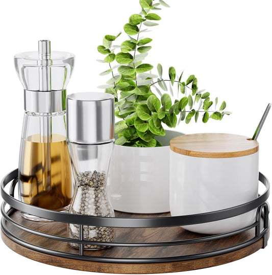 9'' Lazy Susan Turntable Organizer for Cabinet, Round Wood Lazy Susan for Table Top, Kitchen