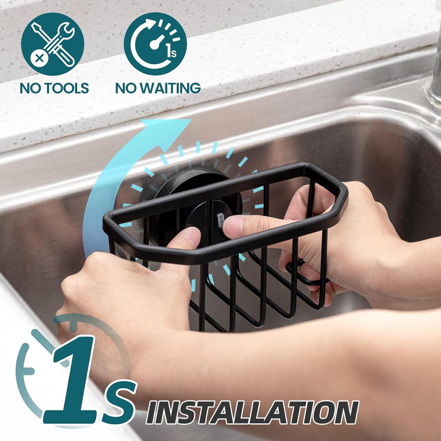 Sink Caddy with Strong Suction Cup, Sponge Holder for Kitchen Sink Organizer