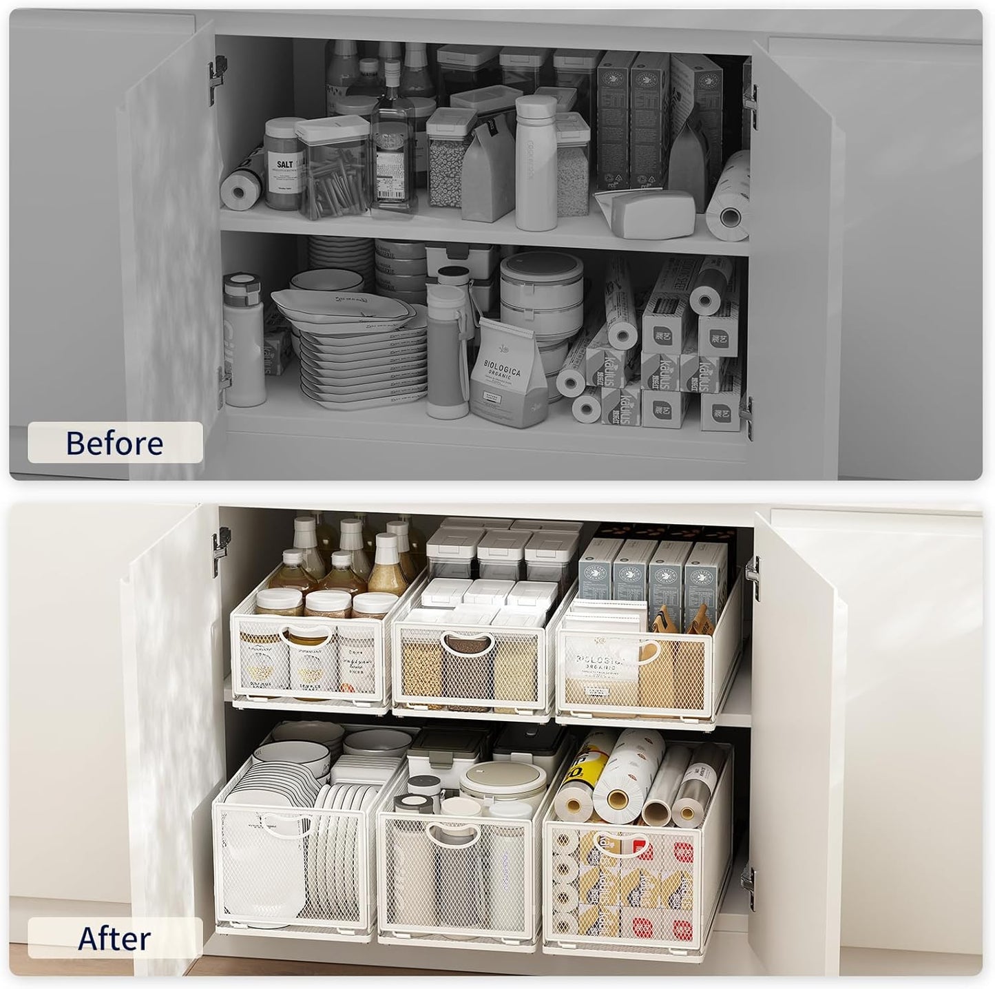Pull Out Cabinet Organizer, No Drill Adhesive Sliding Drawers for Kitchen