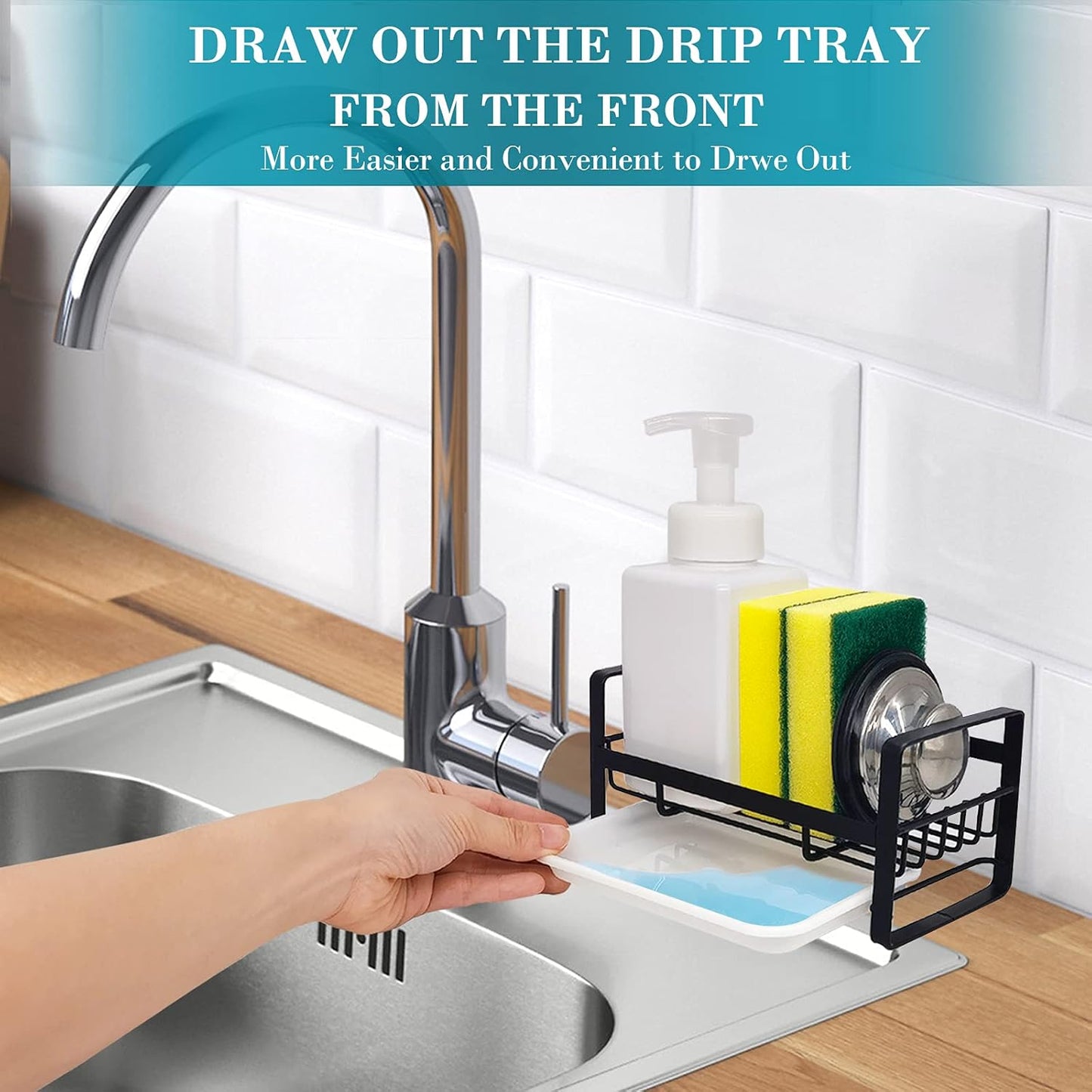 Kitchen Sink Caddy Sponge Holder Organizer, Sink Tray Drainer Rack