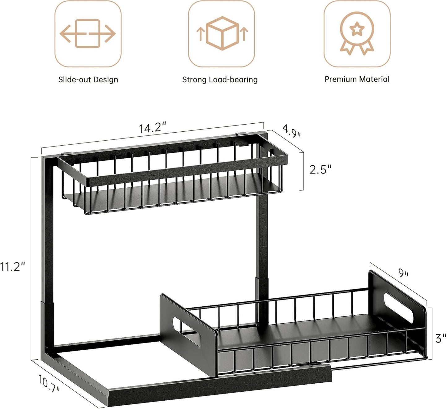 Under Sink Organizers Storage, 2 Tier Under Cabinet Organizer Shelf