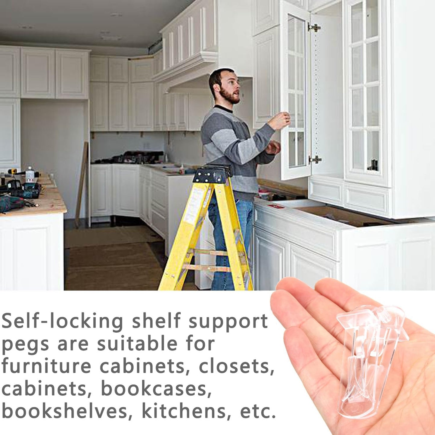 20pcs Plastic Locking Shelf Support Pegs,6mm Shelf Pins ,Self-Locking Bracket Clips,Clear Shelf Pegs for for Kitchen Cabinet Furniture Book Shelves, 6mm Peg x 3/4" Thick Shelves