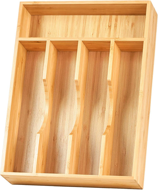 Bamboo Kitchen Drawer Organizer, 9 Inch Silverware Utensils Tray Holder for Small Drawer