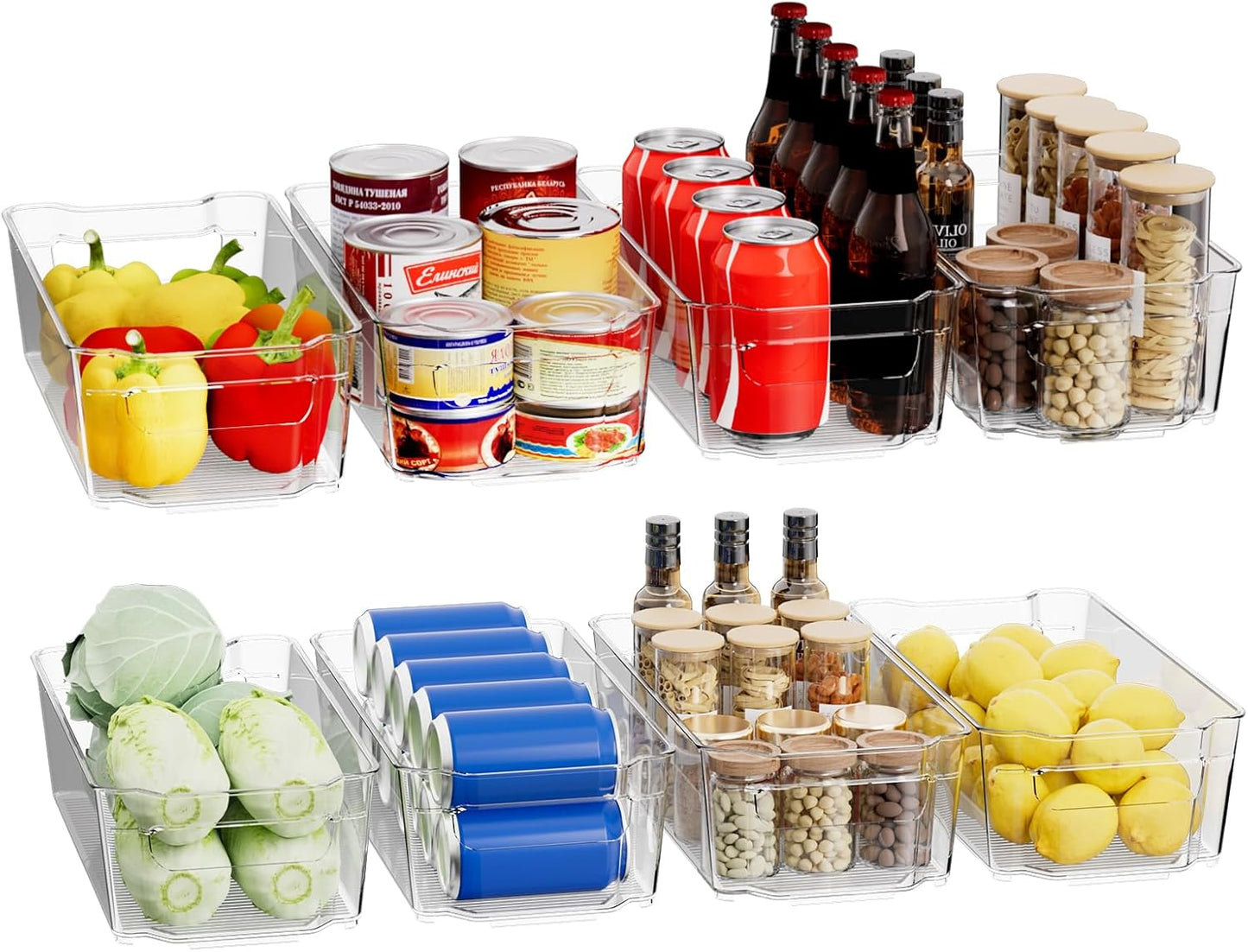 Clear Fridge Organizer, Refrigerator Organizer Bins with Handle, Freezer, Kitchen Cabinet