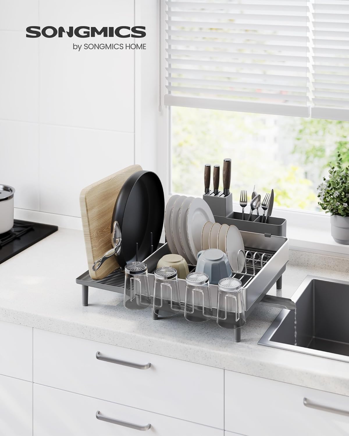 Large Dish Drying Rack, Expandable Dish Dryer for Kitchen Counter