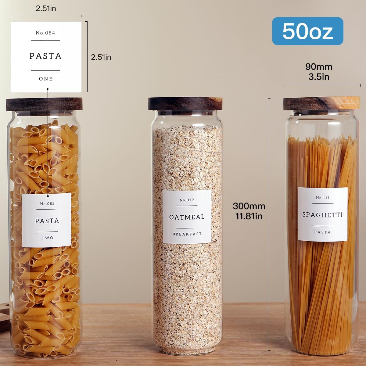 3 Set Glass Pantry Storage Jars with Acacia Airtight Lid