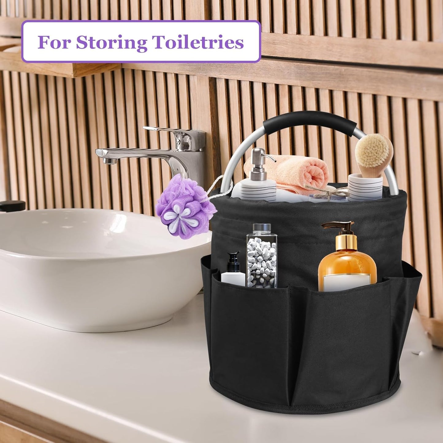 17L Cleaning Caddy with Handle and 6 Pockets, Foldable Cleaning Supply Caddy