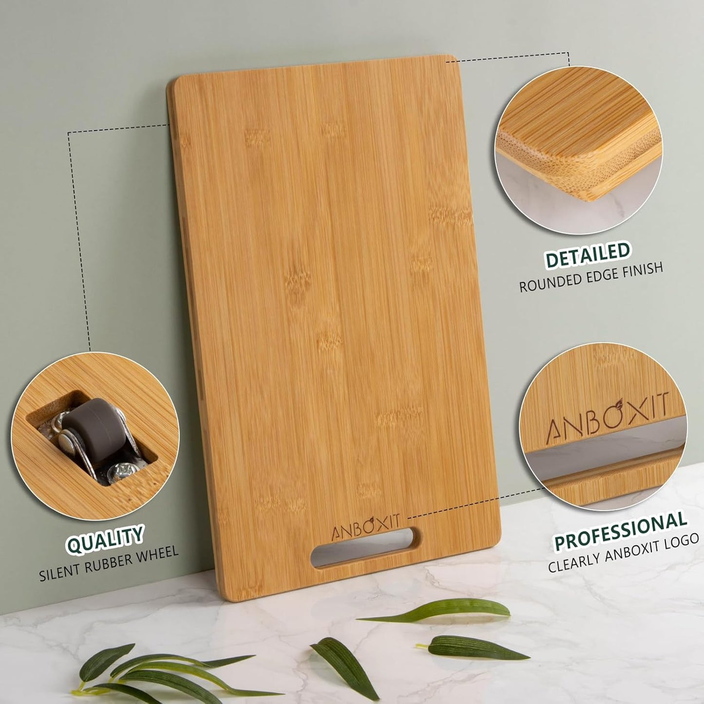 ANBOXIT Bamboo Appliance Slider, Sliding Tray for Coffee Maker, Kitchen Countertop Appliance Rolling Tray, Coffee Pot Slider Tray with Rubber Wheels, Deep - Medium (14.5"D x 9.5"W)