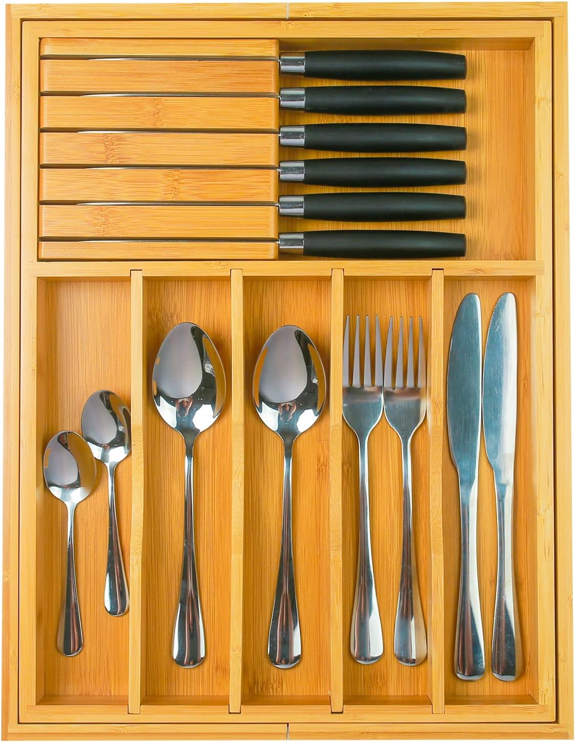 Wencrfat Silverware Drawer Organizer with Removable Knife Block and Dividers