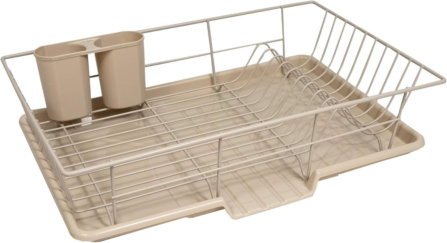 Metal, Plasic 3 Piece Dish Drainer Rack Set with Drying Board and Utensil Holder, 17" x 12" x 5"