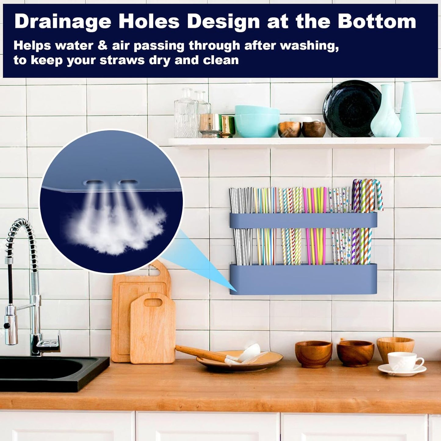 Silicone Straw Holder for Cabinet with Adhesive Tape, Straw Holder for Counter