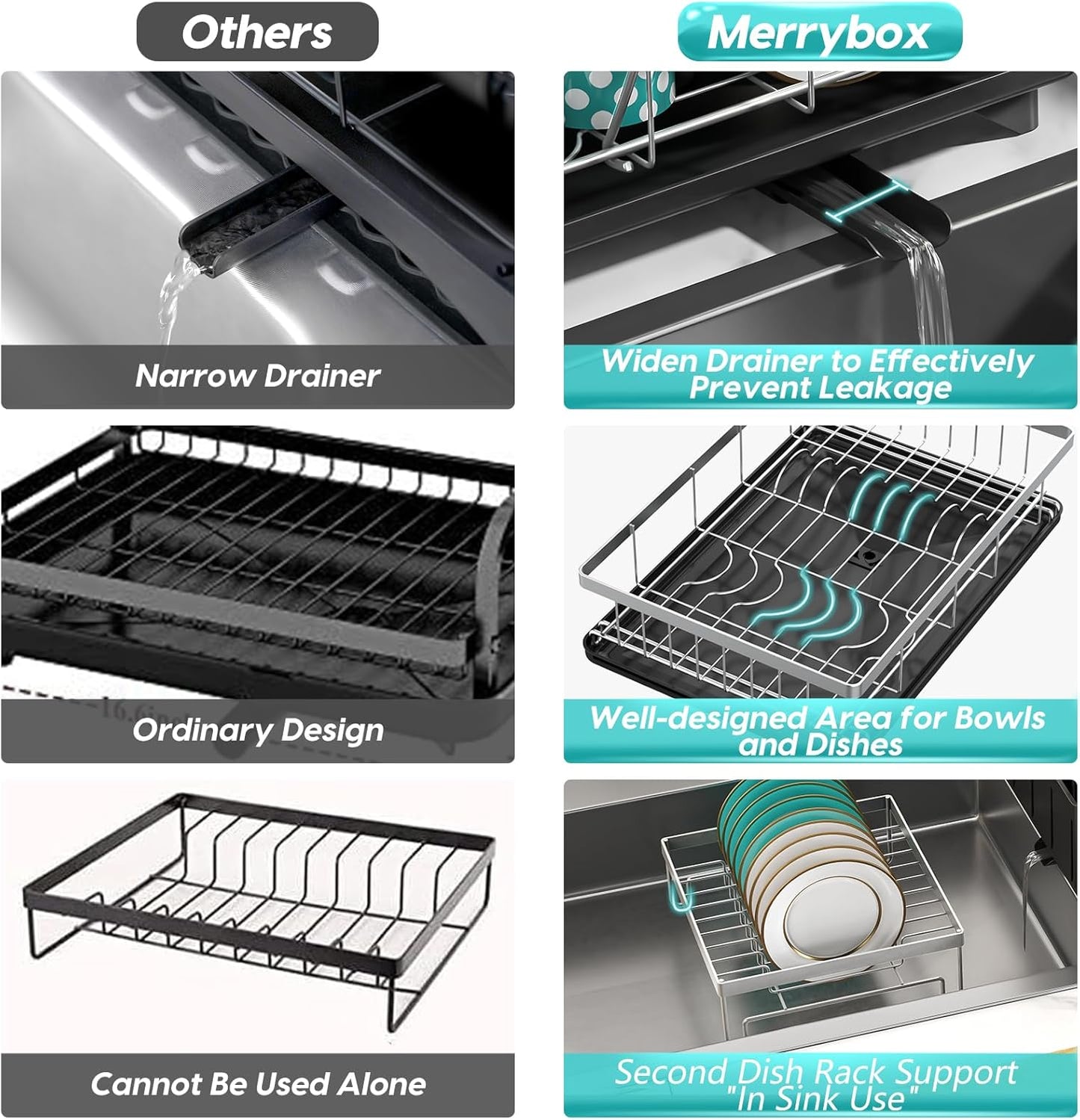 Stainless Steel Dish Drying Rack for Kitchen Counter Sink，Rustproof Stainless Steel Dish Rack with Large 3-Compartment Utensil Holder