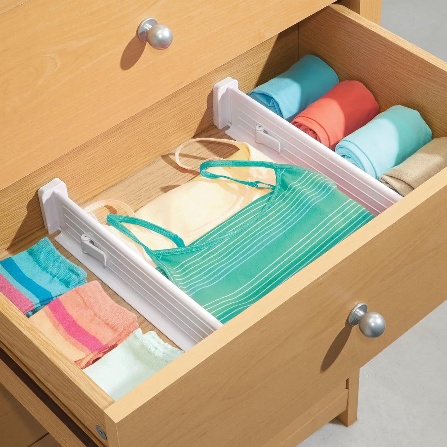 Expandable Dresser Drawer Divider with Foam Ends, Drawer Divider Locks in Place