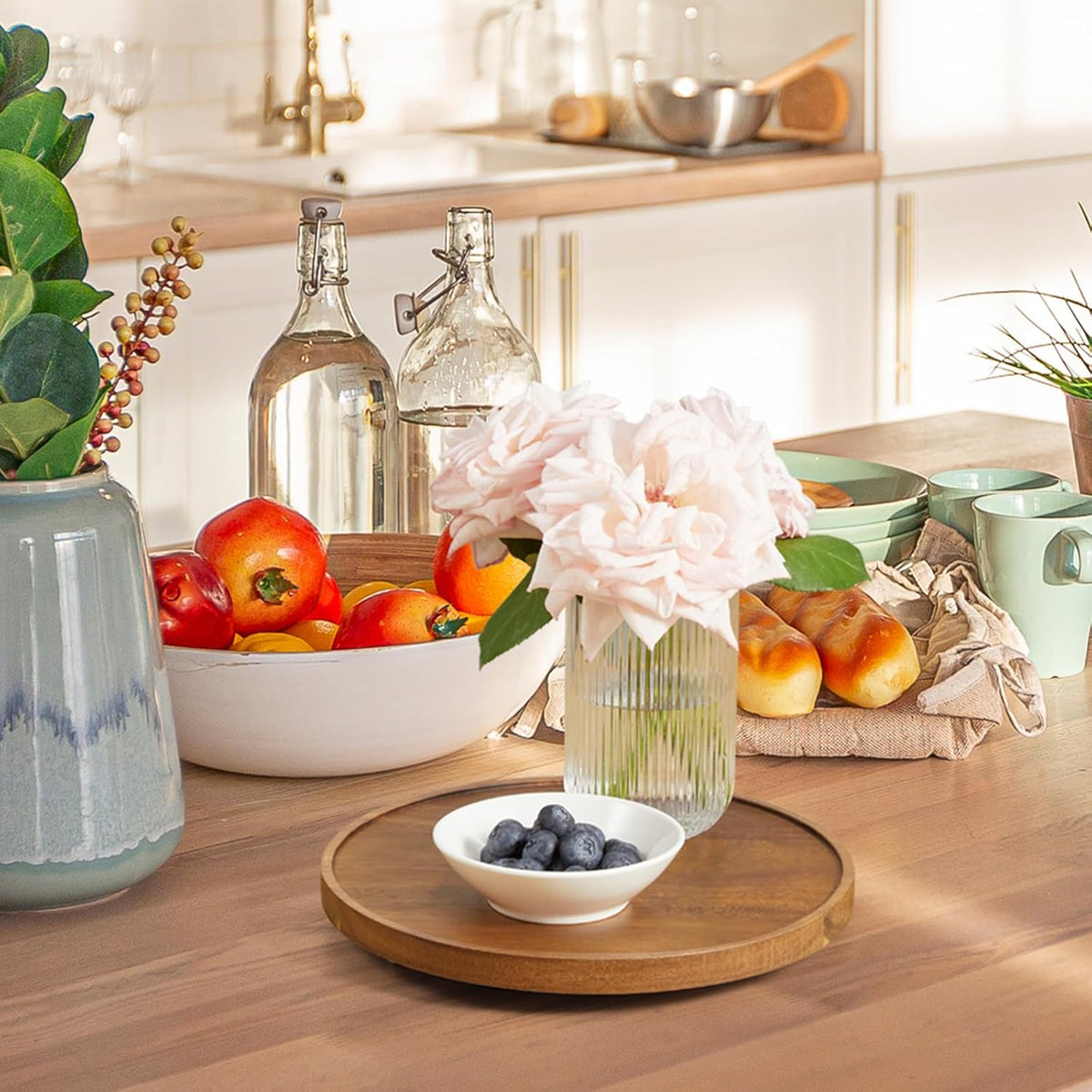 10” Acacia Wood Lazy Susan Turntable Organizer for Cabinet