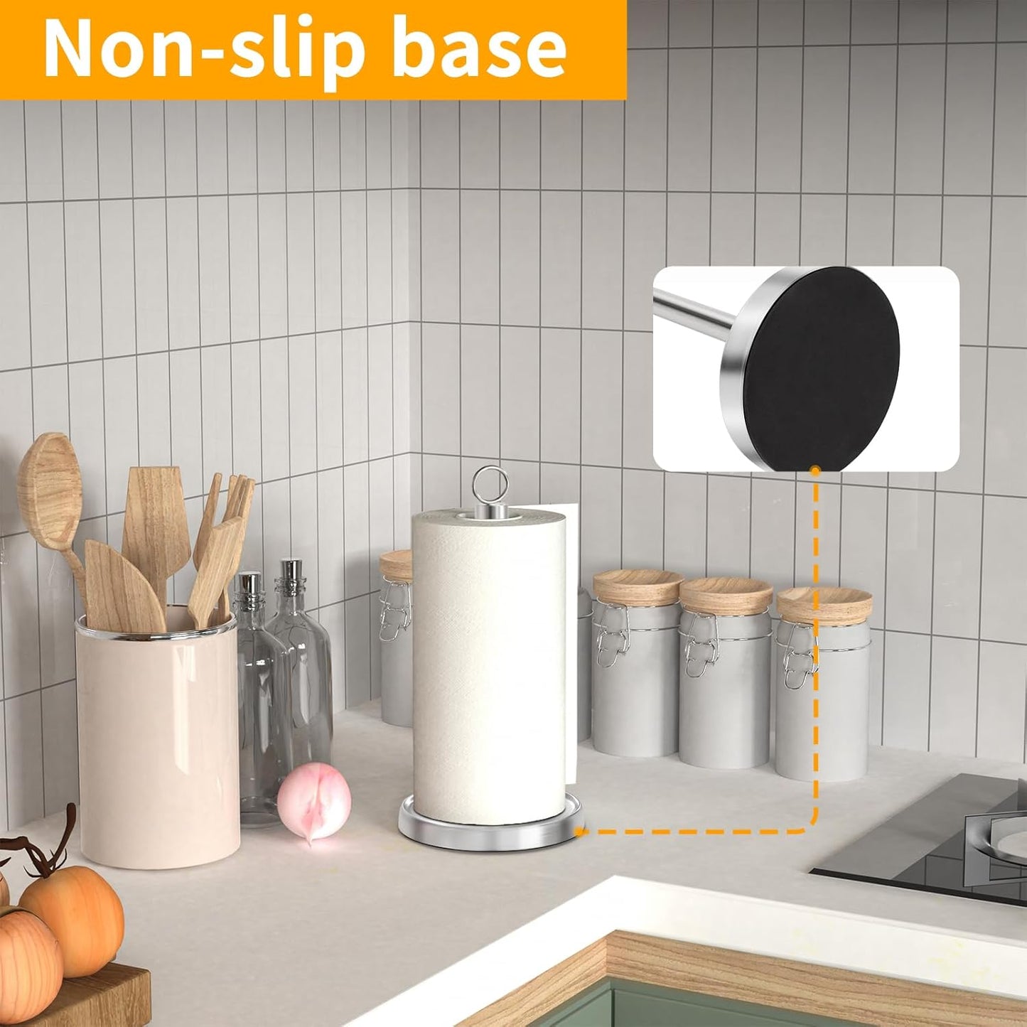 Paper Towel Holder Countertop, Stainless Steel, Weighted Base