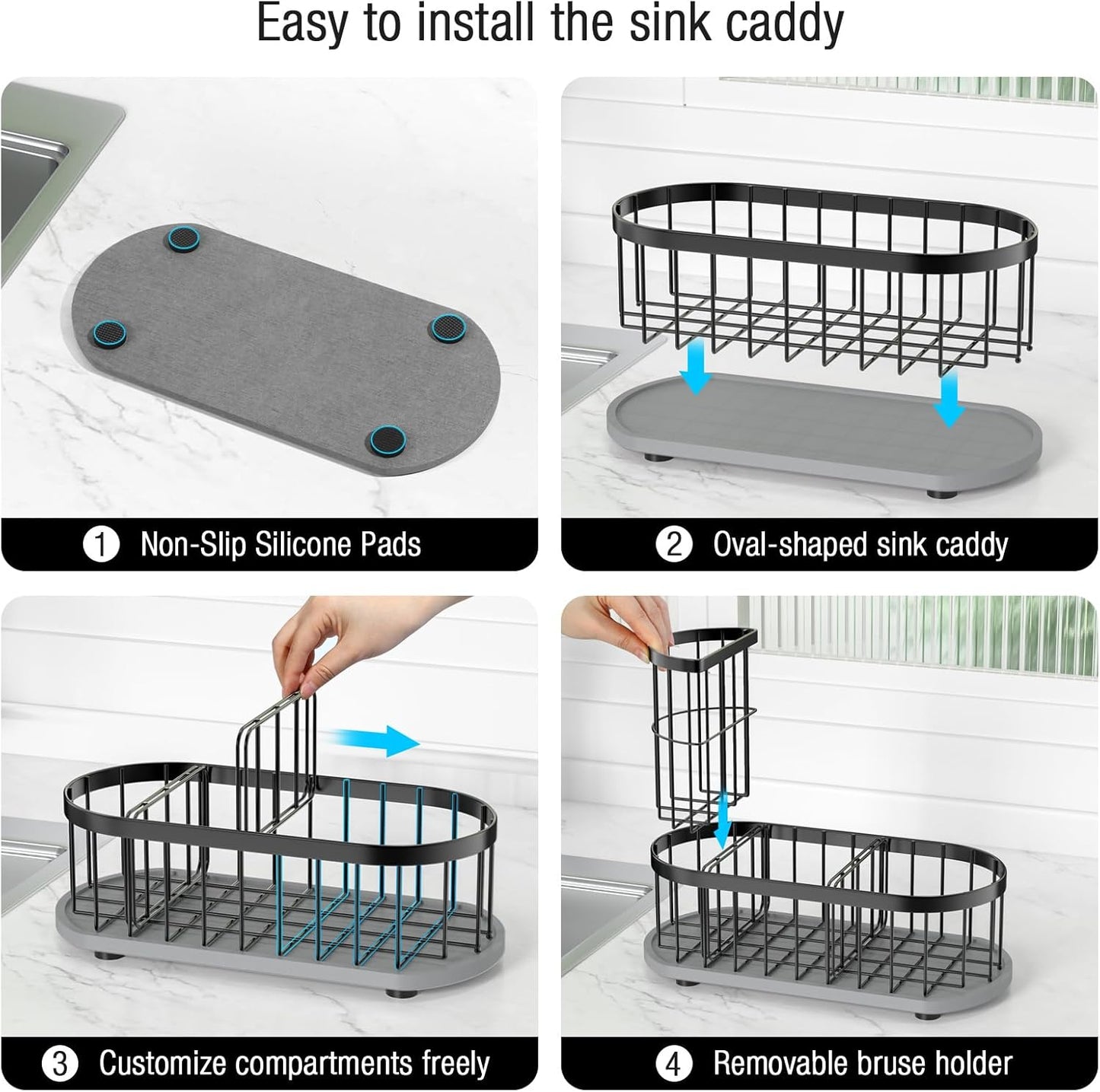 Sponge Holder for Kitchen Sink with High Brush Holder