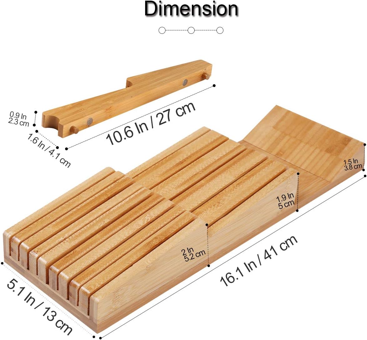 Bamboo In-Drawer Knife Block Set for 9 Knives(Not Included)