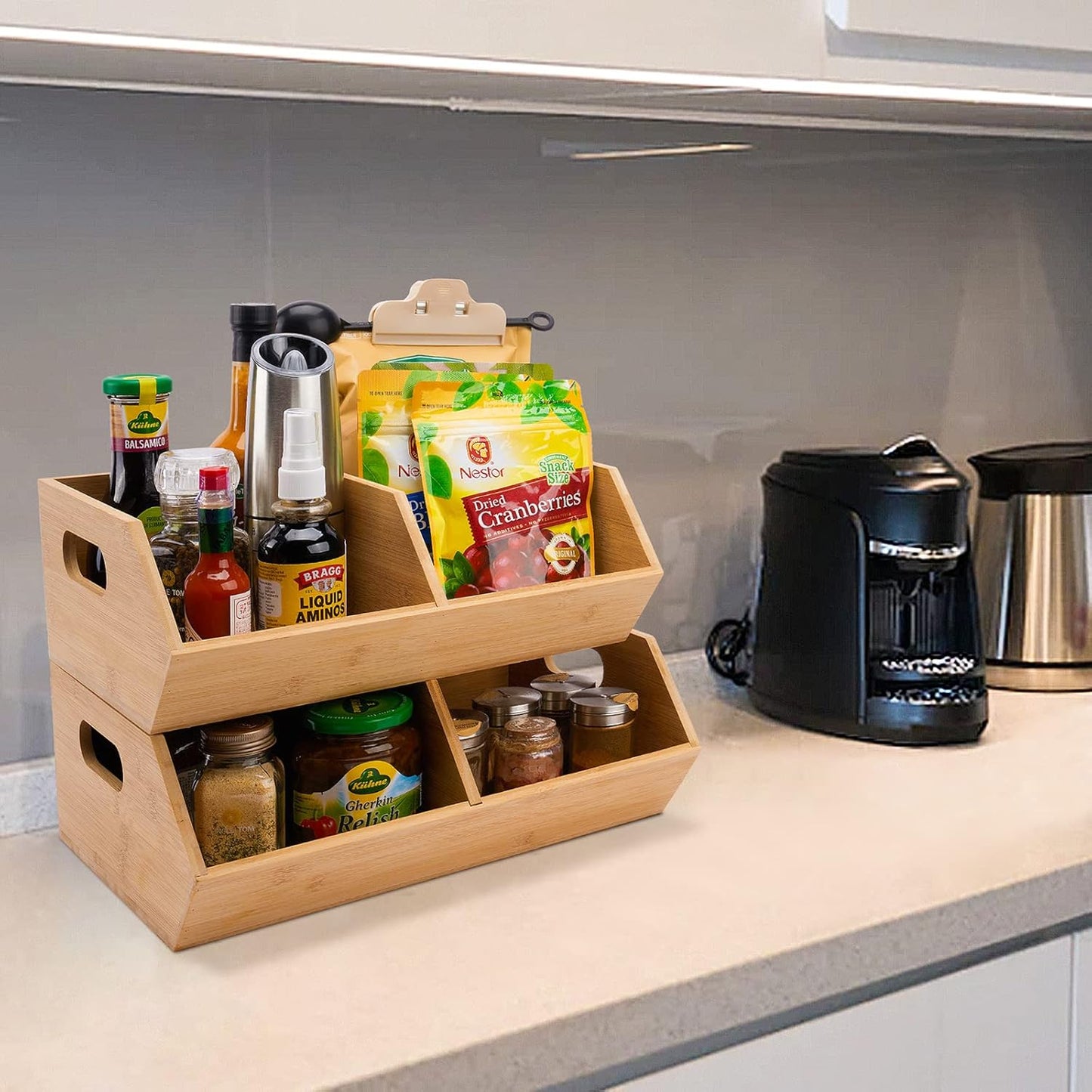 2 Set Bamboo Storage Bin, Pantry Organization and Storage Baskets, Kitchen Organization