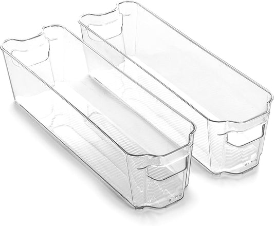 Stackable Storage Bins, Small - 2 Pack | THE STACKER COLLECTION | Clear Plastic | Built-In Handles | BPA-Free | Containers for Organizing Kitchen Pantry | Multi-Use Organizer