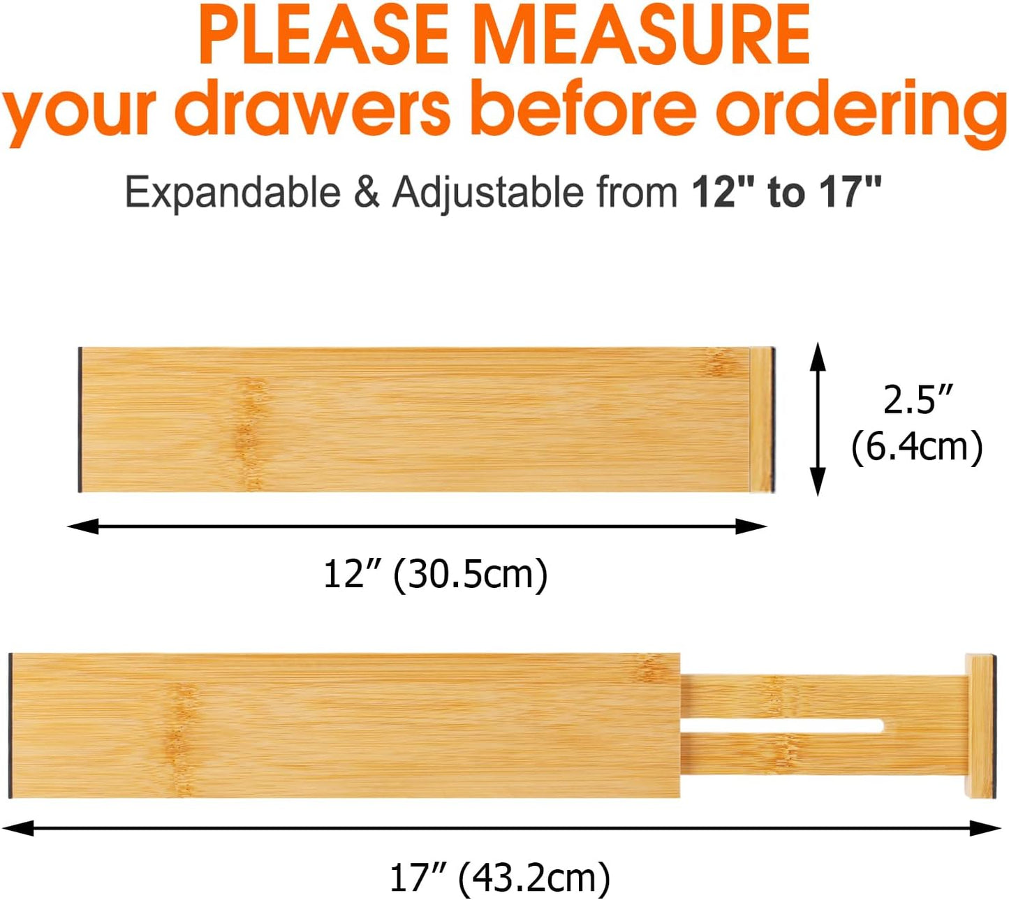 Bamboo Drawer Dividers Organizers, Kitchen Drawer Organizer, Adjustable Drawer Divider for Clothes