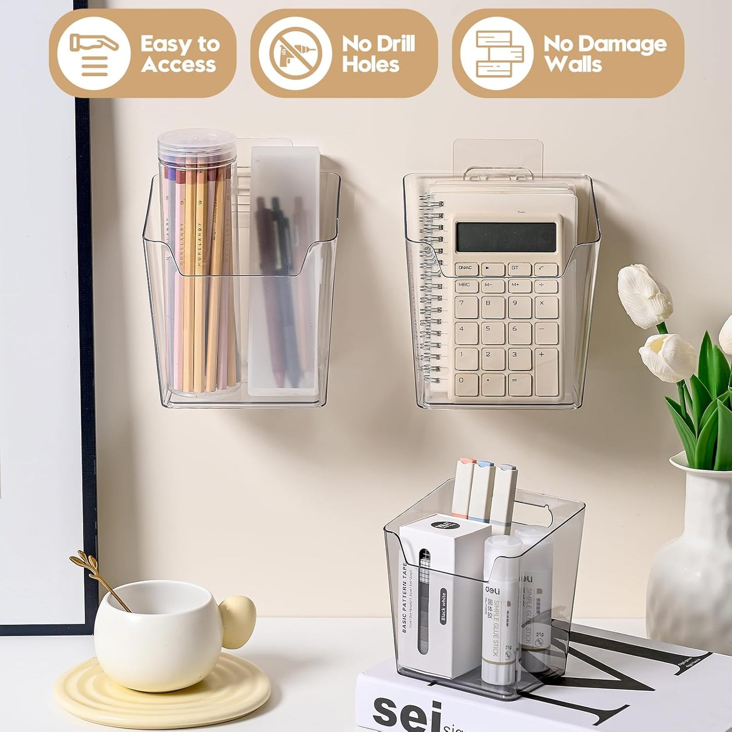 2-Pack Kitchen Cabinet Door Organizer Adhesive, Hanging Storage Bins