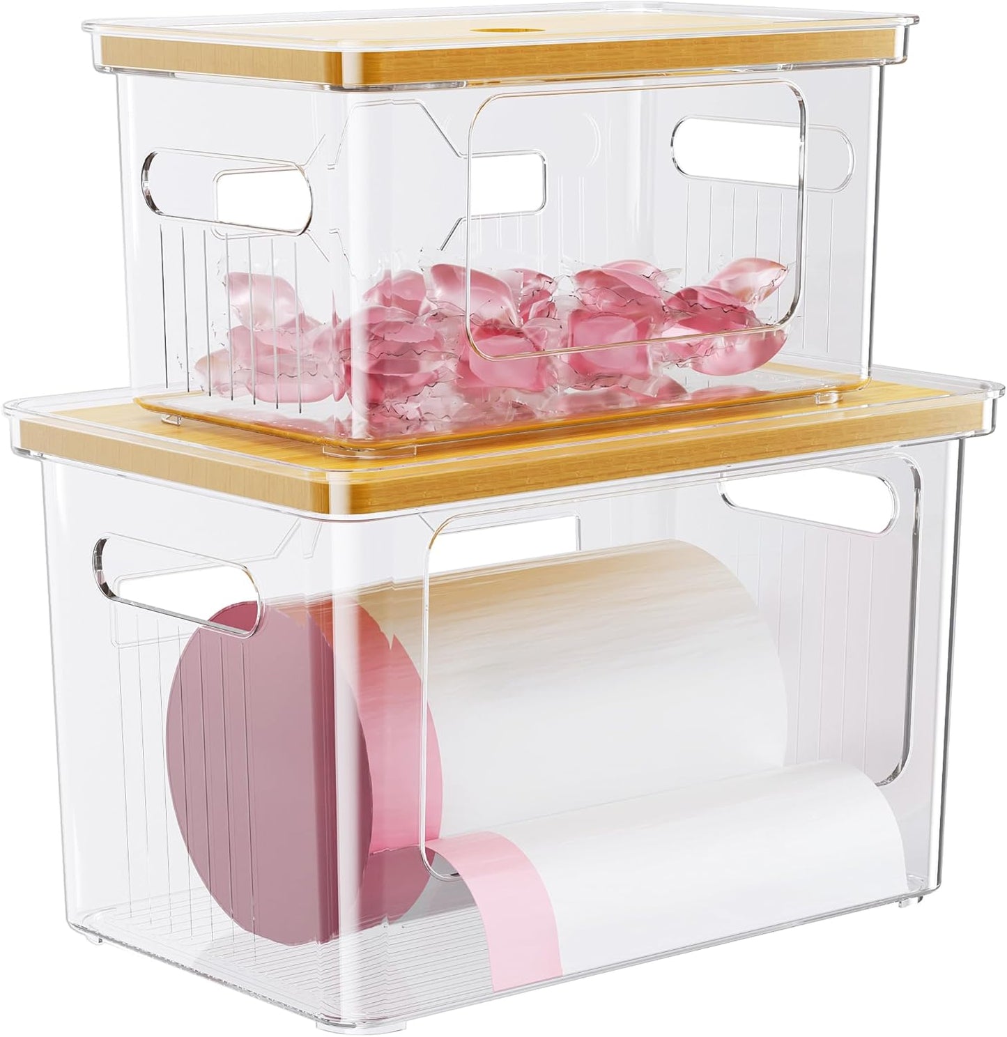 Acrylic Trash Bag Holder, 2 Pack (XL+S) Stackable Garbage Bag Dispenser