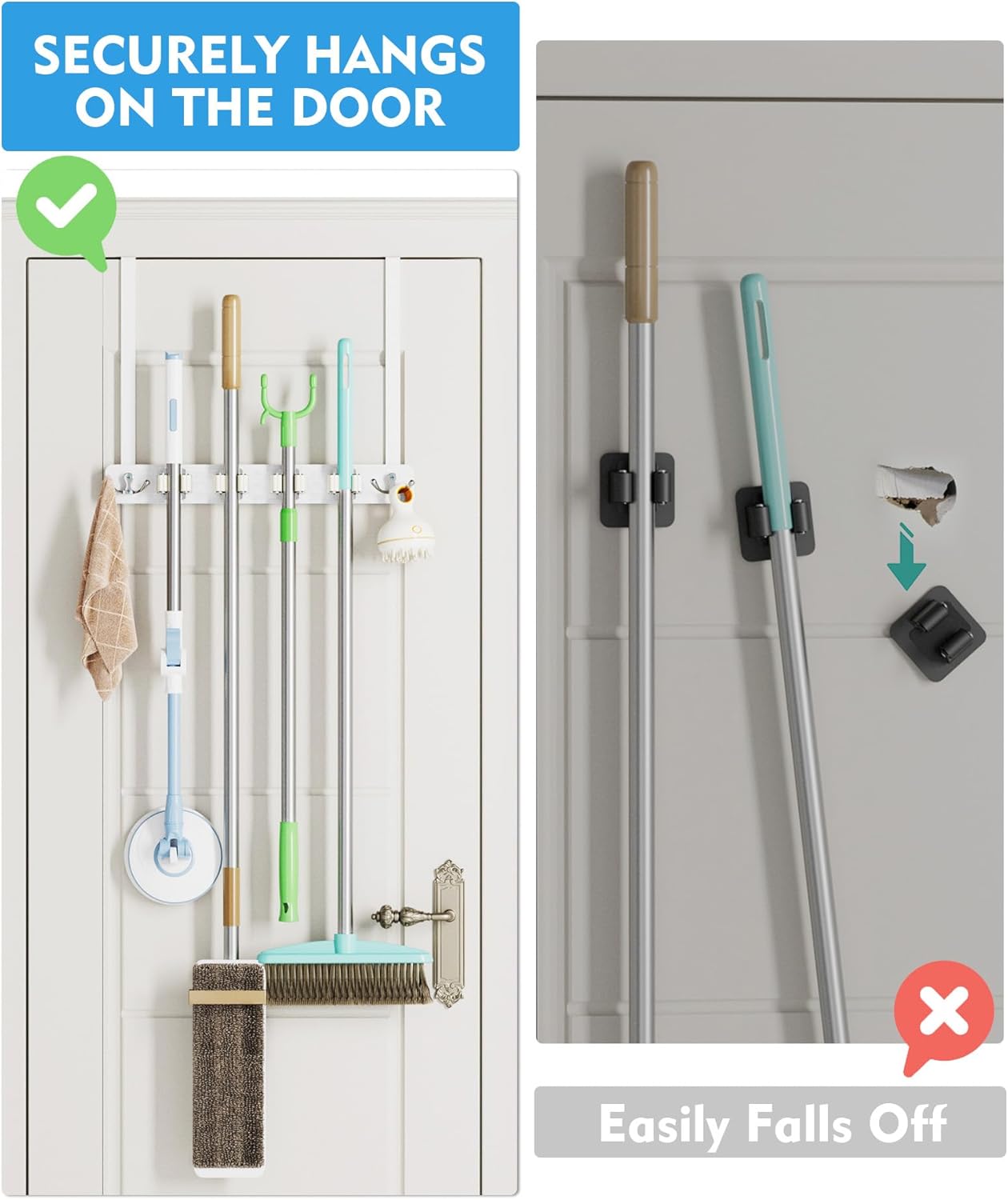 Over the Door Broom Holder, Mop and Broom Holder Door Mount