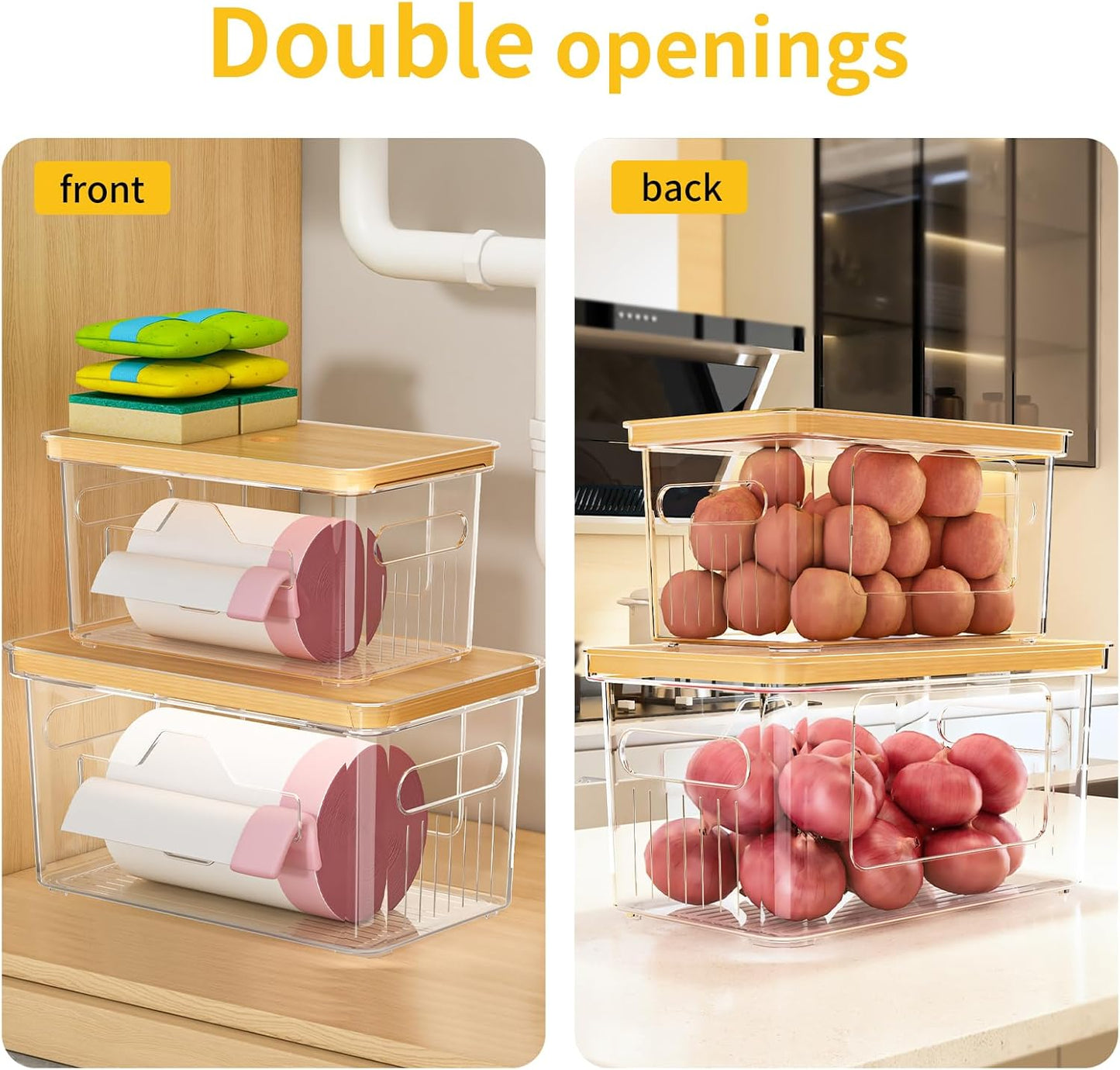 2 Pack Trash Bag Holder with Bamboo Lid, Stackable Garbage Bag Dispenser Under Sink