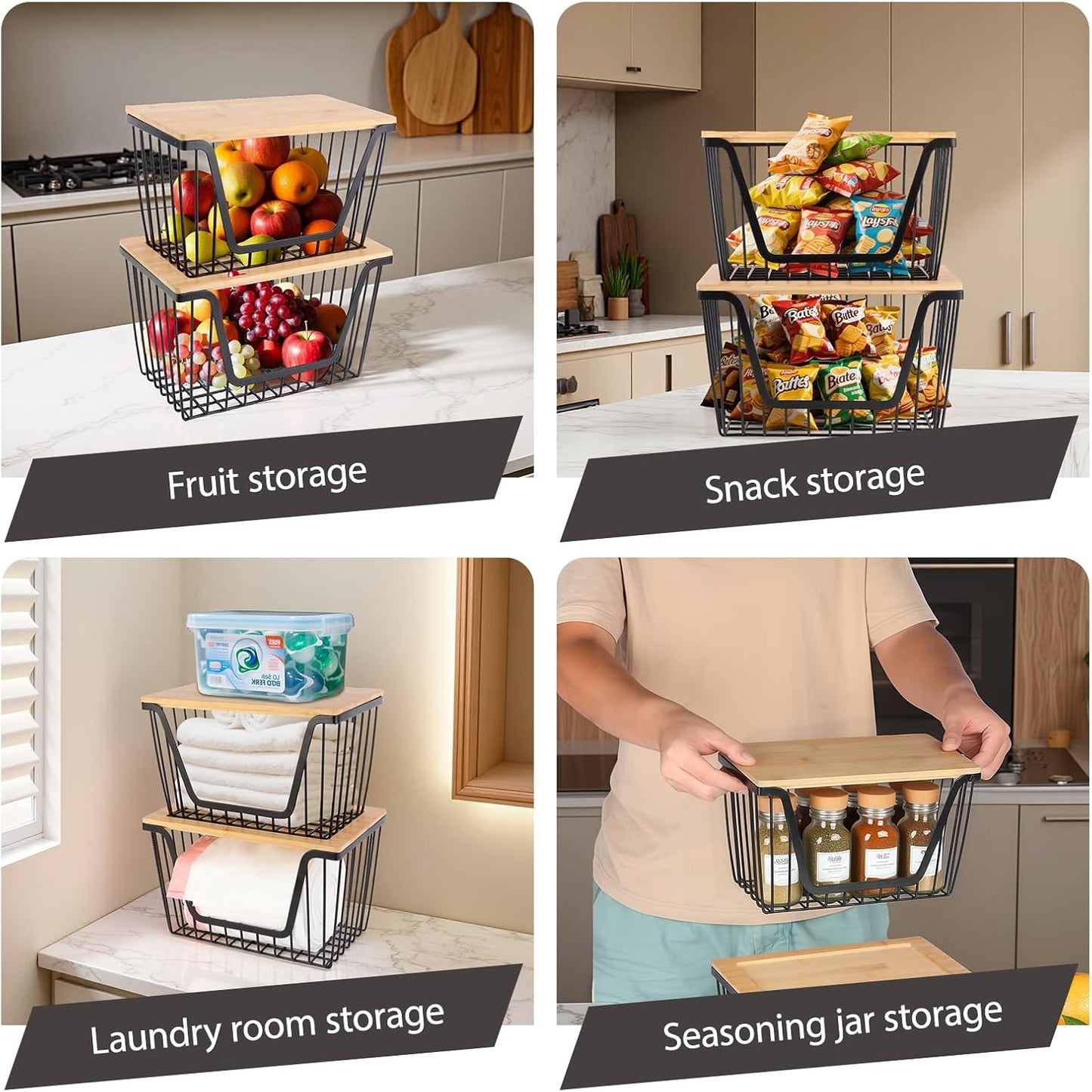 2 Pack Onion and Potato Storage Bins, Stackable Pantry Organizers Storage