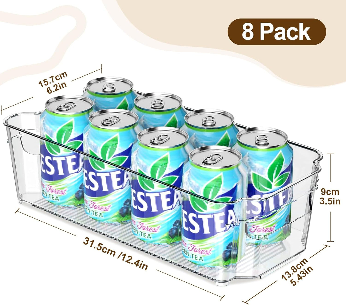 Clear Fridge Organizer, Refrigerator Organizer Bins with Handle, Freezer, Kitchen Cabinet