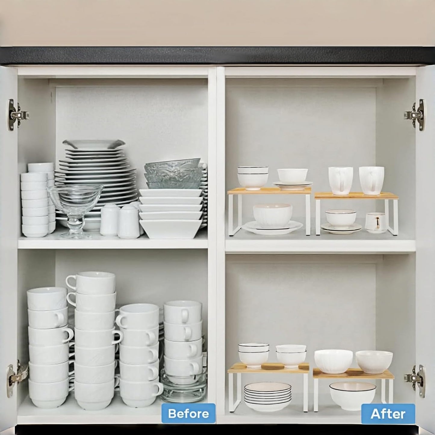 Bamboo Kitchen Cabinet and Counter Shelf Organizer, Stackable & Expandable, Set of 4