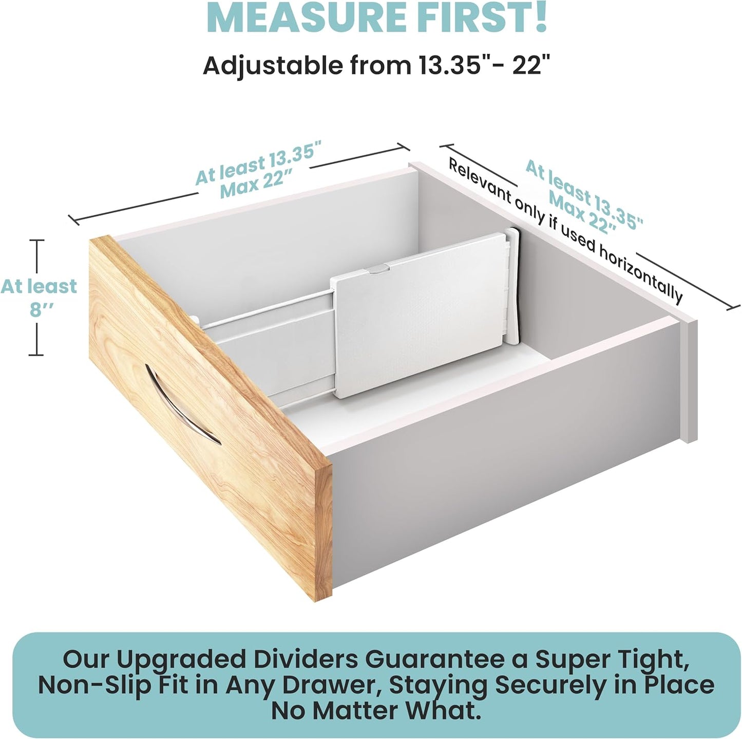 Adjustable Drawer Dividers, 8" Tall, Expandable 13.35-22", 4-Pack