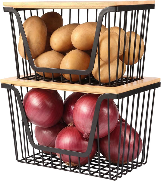 2 Pack Onion and Potato Storage Bins, Stackable Pantry Organizers Storage