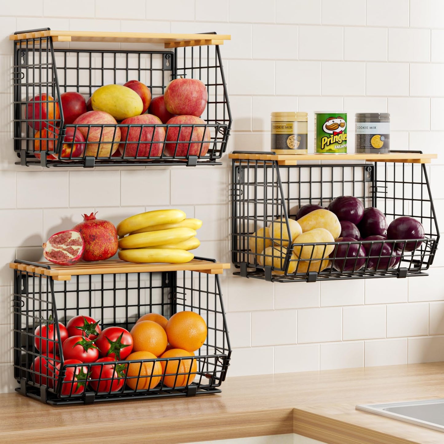 Wire Fruit Basket for Kitchen Storage: Hanging and Counter Basket for Vegetable Produce