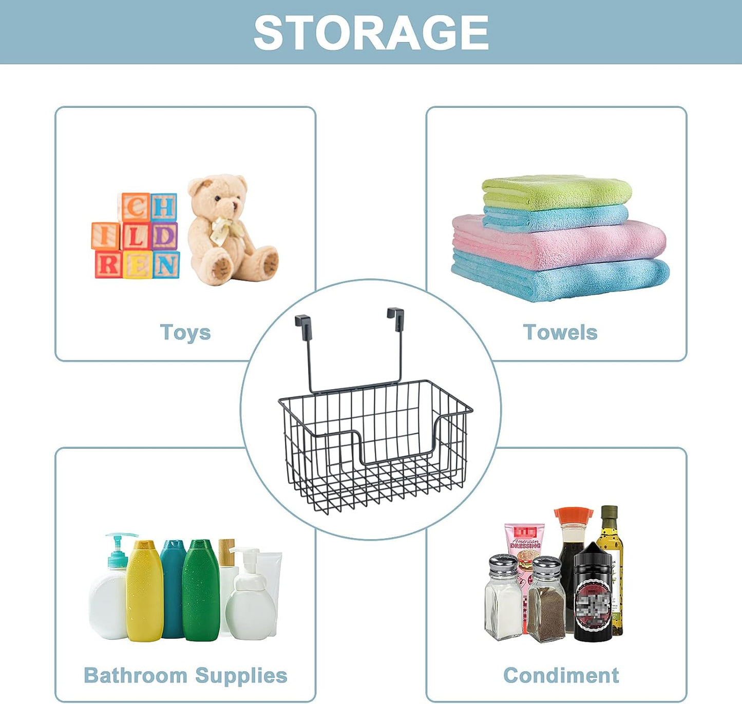 Wire Hanging Storage Basket 2 Packs, Wall Mounted Kitchen Bathroom Storage Basket
