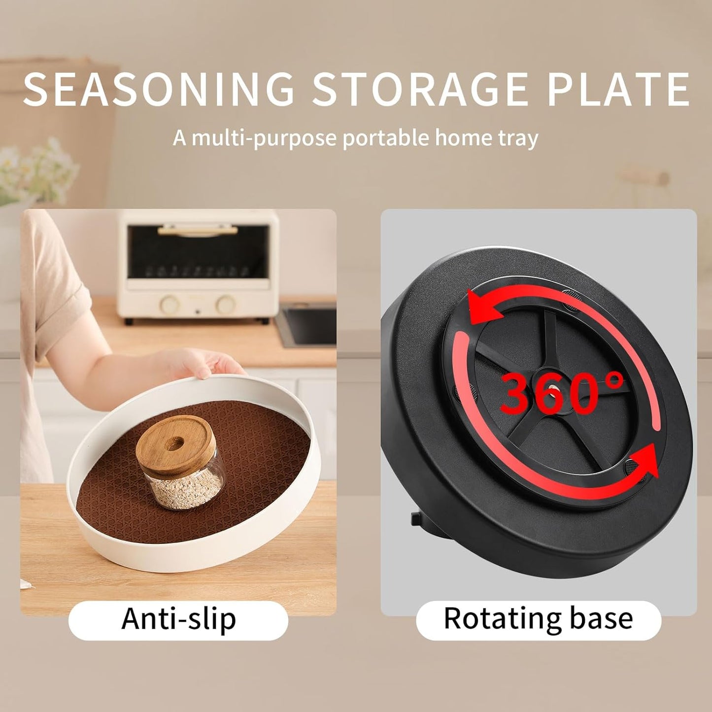 Non-Slip Rotating Lazy Susan Turntable, 360-Degree Swivel, Black with Textured Surface (Black