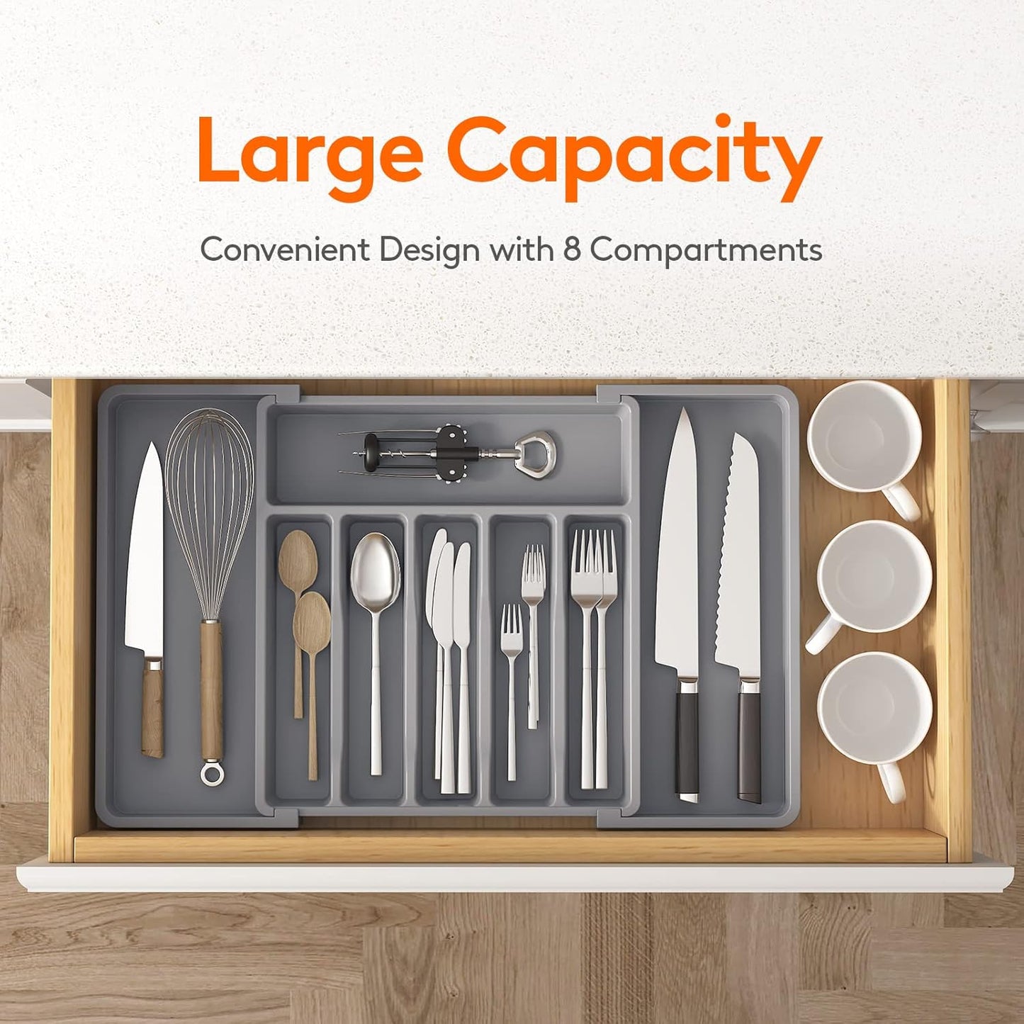 Silverware Drawer Organizer, Expandable Utensil Tray for Kitchen