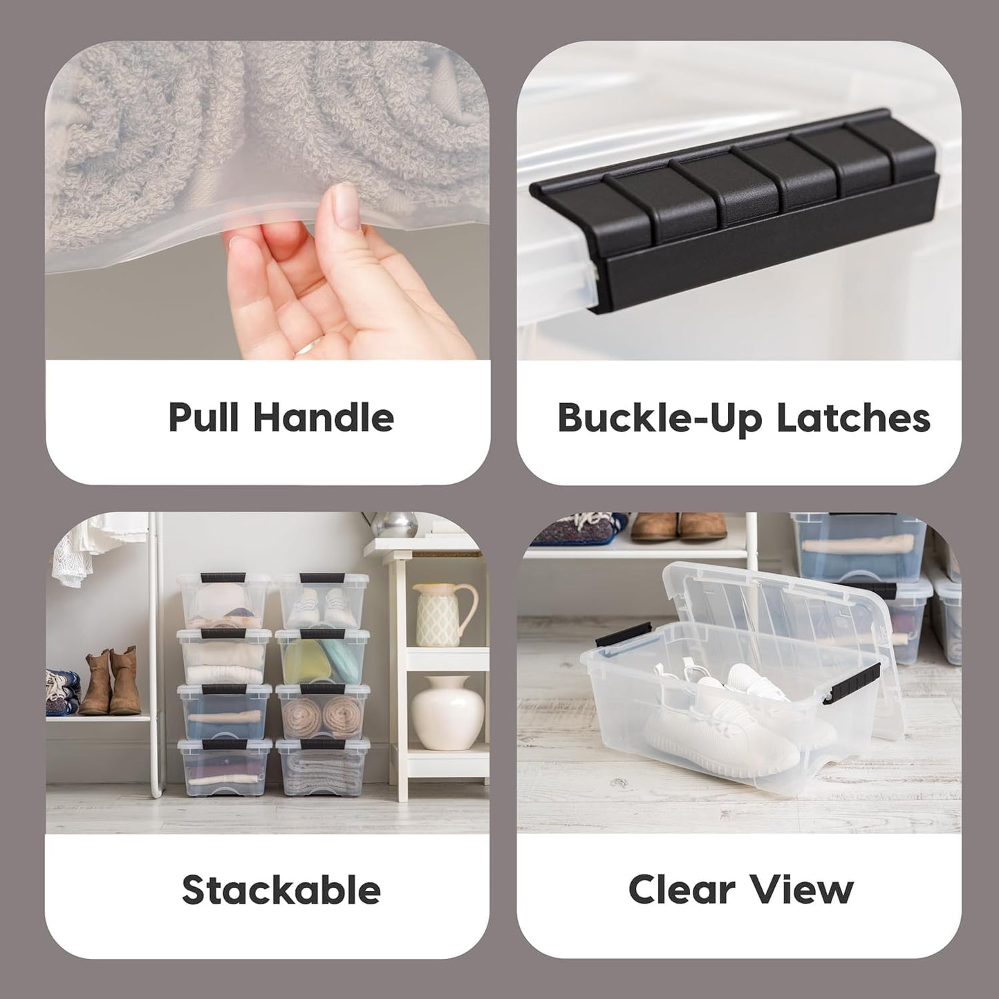 13 QT Plastic Storage Box with Lid and Latches - 6 Pack - BPA-Free