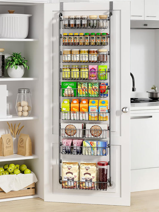 Over The Door Pantry Organizer, 9-Tier Pantry Door Organizers and Storage with Adjustable Basket