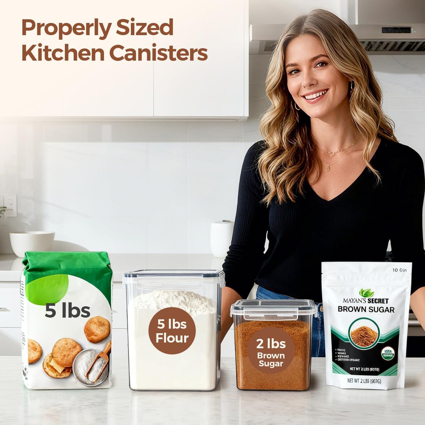 Flour Sugar Storage Containers Set of 3 (5.2L/5.5Qt) (2.5L/2.6Qt*2)