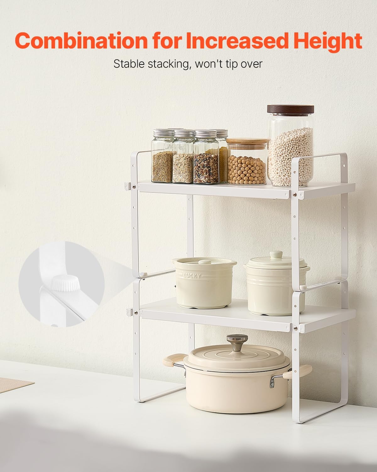 Adjustable Kitchen Cabinet Shelf Organizer, Expandable 2 Tier Cabinet Shelf