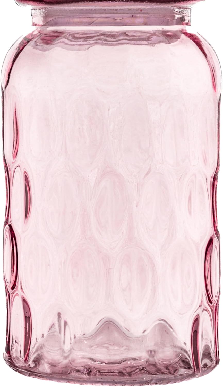 Textured Glass Flower Canister, Dimpled Round, Pink